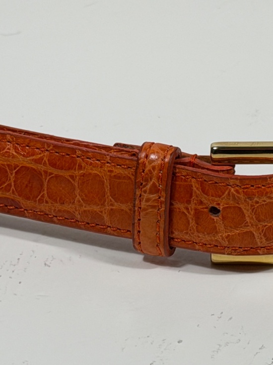 Paola Bentiui Genuine Crocodile Belt Orange Italy Gold Buckle 41\